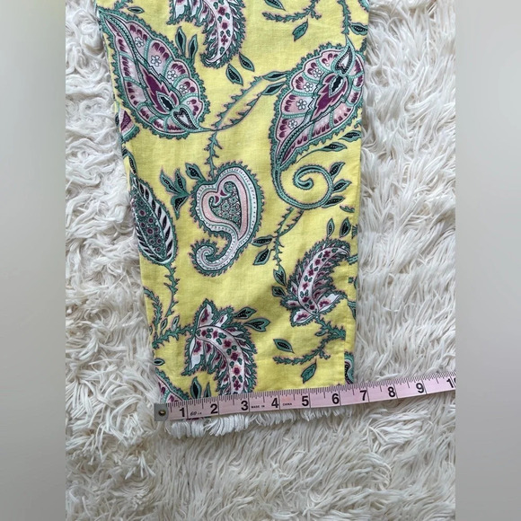 Zara paisley print linen cotton blend high waist pull on drawstrings yellow SX S - Picture 3 of 13